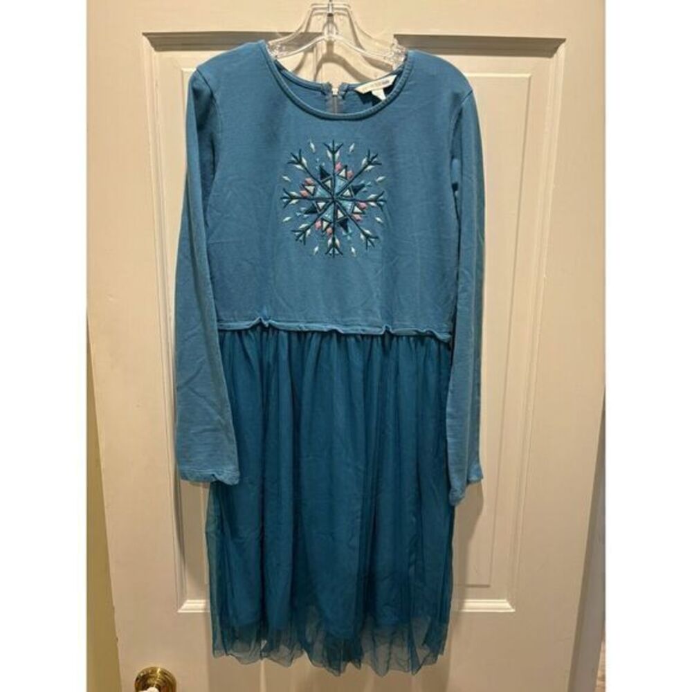 Garnet Hill Girls Blue Snowflake‎ Tulle Long Sleeve Dress Size XL (12-14)